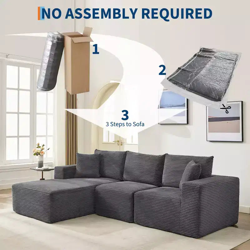 108 Modern Sofa Couch, 3 Seater Upholstered L Shaped Sofa with Pillows, Deep Seat Sofa, No Assembly Required – Image 20
