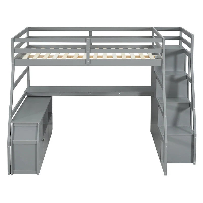Full Pine Loft Bed with Desk and Storage – Image 8
