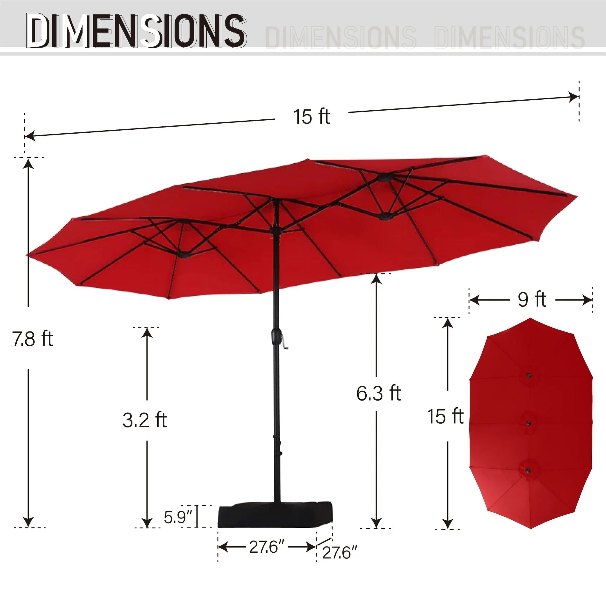MAISON ARTS 15-foot Rectangular Crank Double-sided Outdoor Market Umbrella Solar LED Lighted Patio Umbrella with Base Included – Image 77