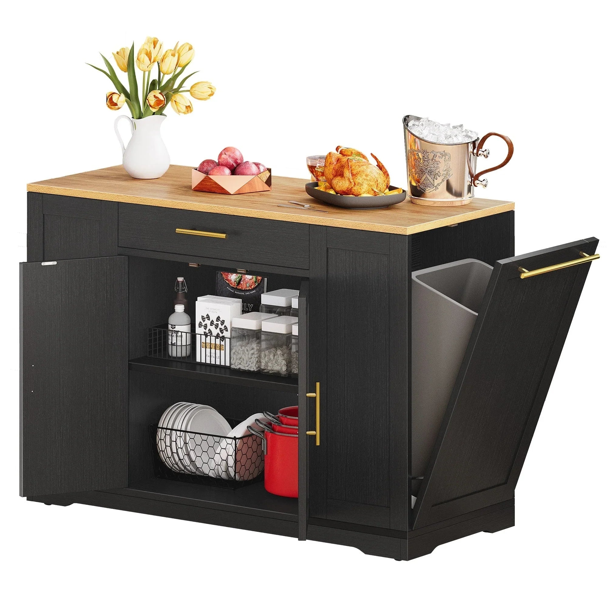 Moasis 53-inch Rolling Kitchen Island Storage Cabinet Portable Mobile Kitchen Cart – Image 4