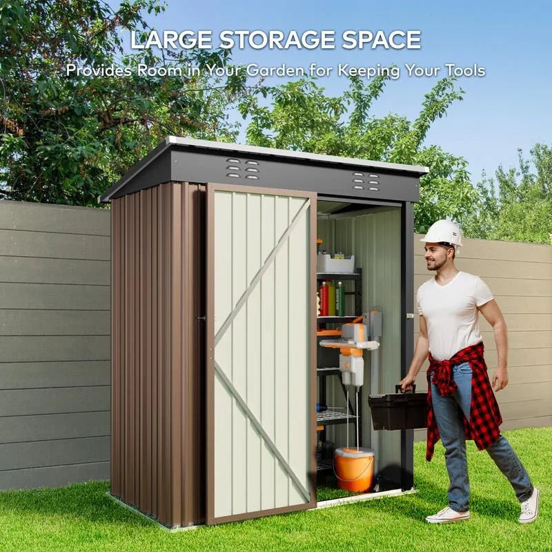 Outdoor Storage Metal Shed Garden Tool Shed with Lockable Door for Patio Furniture and Tools – Image 20