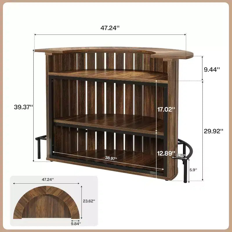 Lantine 4-Tier Bar Table, 39.4 H with Footrest, Arc-Shaped, Modern Wine Bar Cabinet for Home Pub, Living Room, Rustic Brown. – Image 2