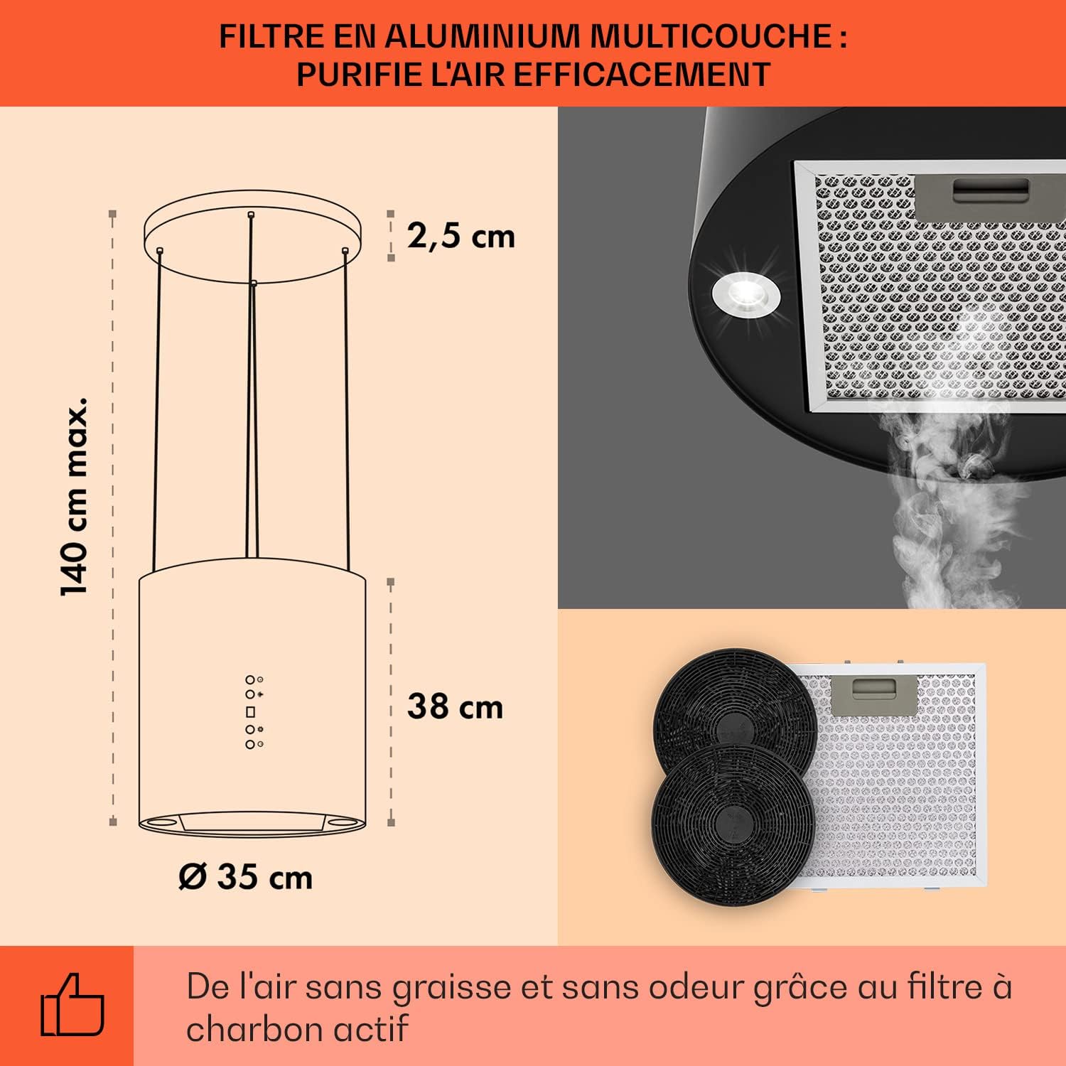Klarstein Barett Hotte aspirante pour hotte aspirante Noir – Image 5