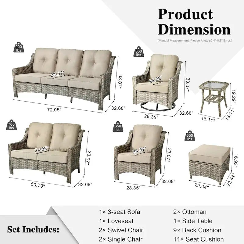 XIZZI 9-piece Outdoor Patio Furniture Conversation Set with Swivel Chair – Image 42