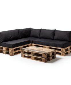 Canapé d'angle de jardin Palette en Bois 220x180x40 cm Noir – Style Industriel