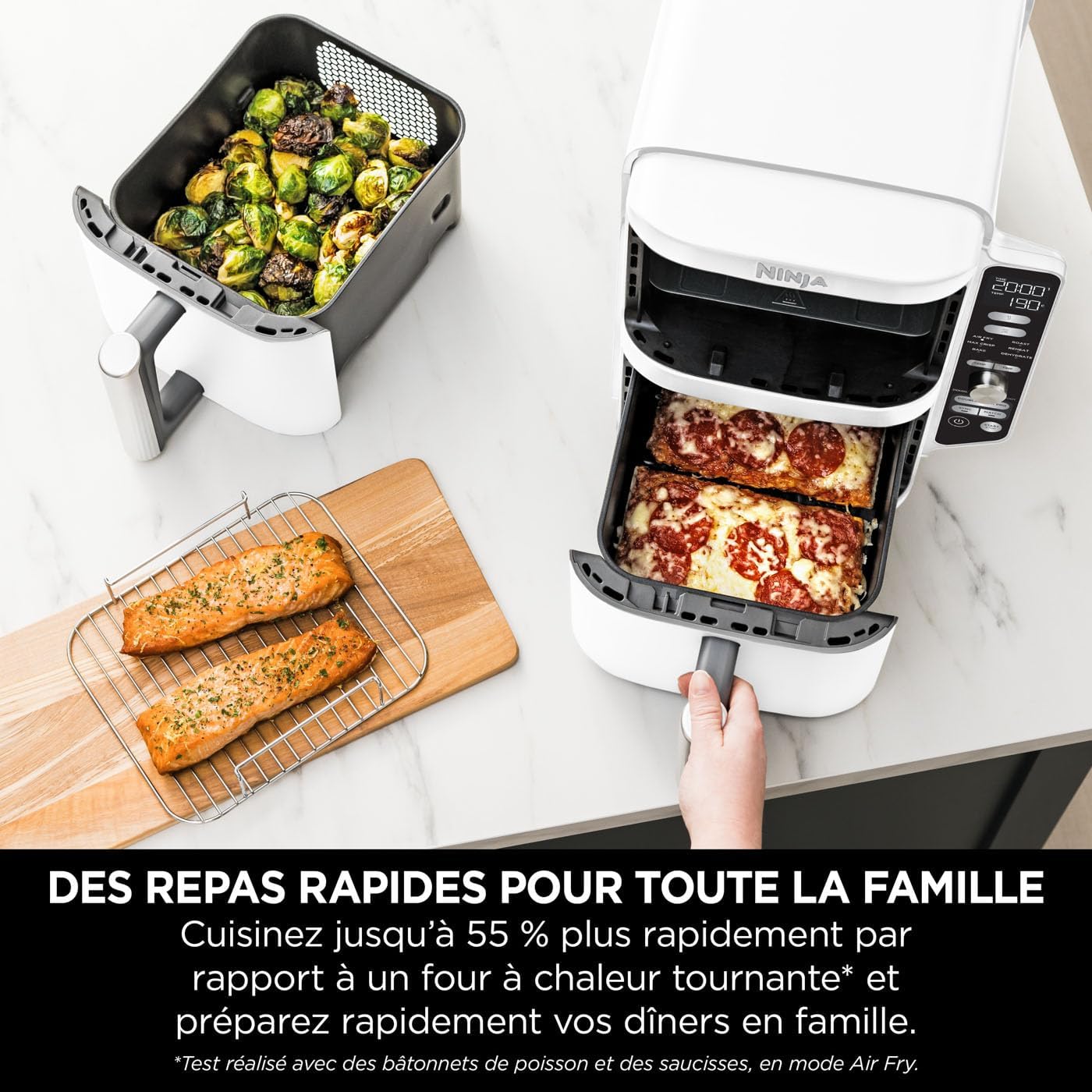NINJA Double Stack XL Air Fryer, Friteuse sans huile Verticale Double Tiroir 4 Niveaux de Cuisson, 2 Tiroirs, 2 Grilles, Capacité de 9,5 L, 6 Fonctions, 8 Portions, Pinces, Blanc SL400EUWH – Image 10