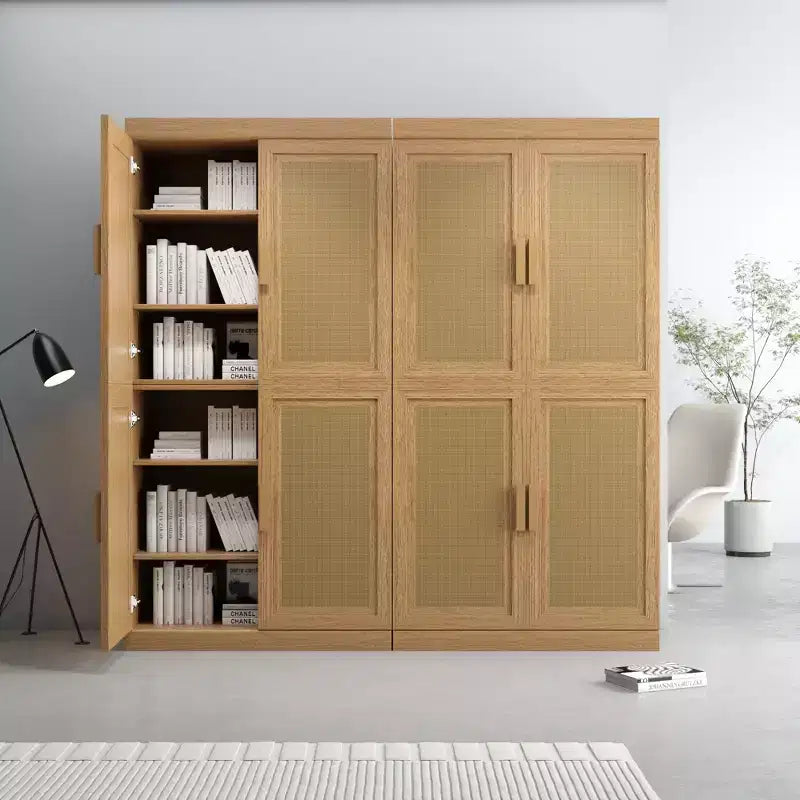 62 High Black Wicker Door Wood Grain Decorative Storage Cabinet with 12 Shelves – Image 9