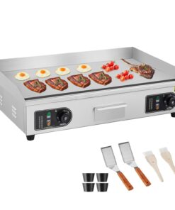 VEVOR Plancha Électrique 4400 W, Plaque à Snacker Commerciale, Plaque de Cuisson en Fer et Acier Inoxydable, Température Réglable 50-300 °C, 2 Pelles et 2 Brosses, pour Barbecue Restaurant Snack-Bar