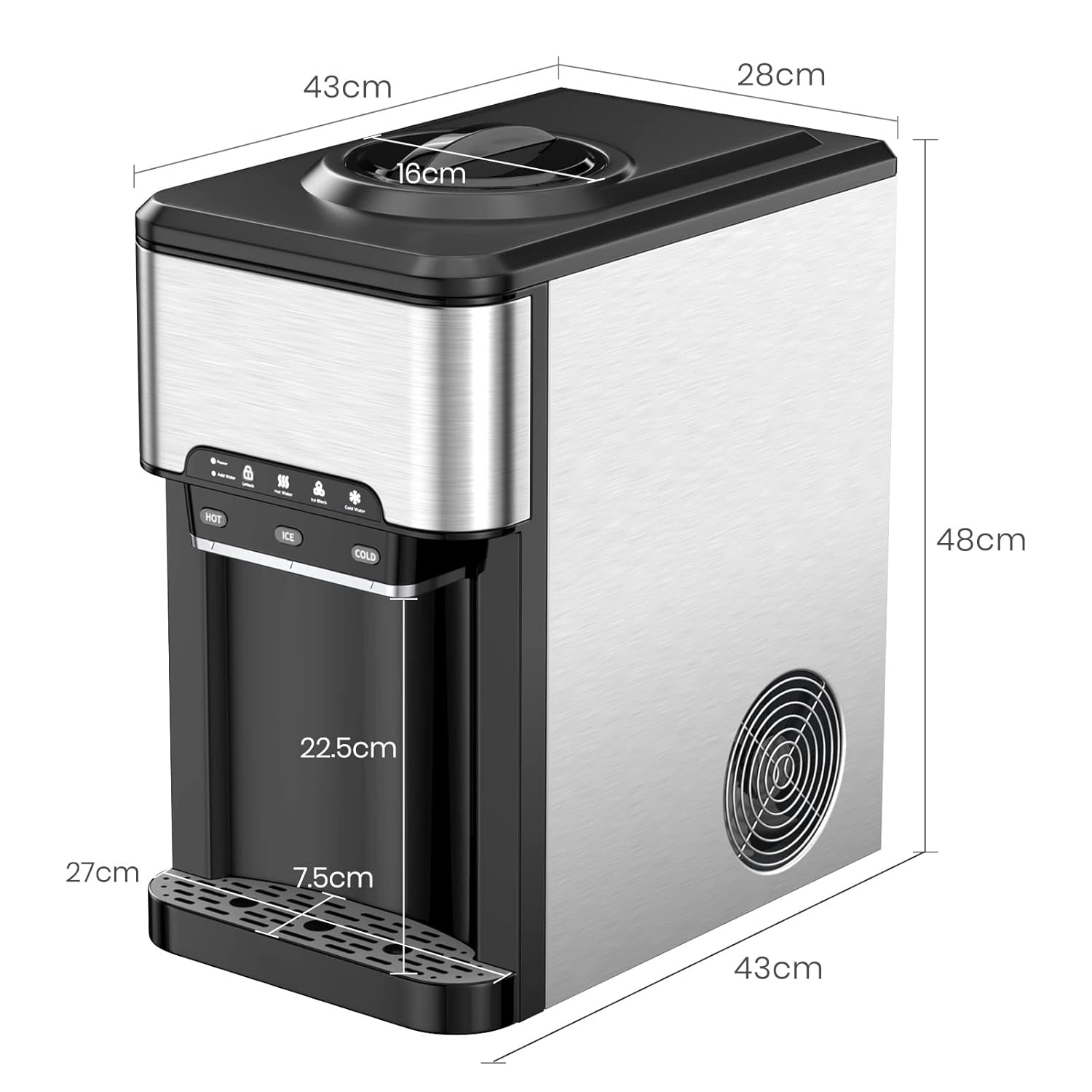 GOPLUS Machine à Glaçons 3 en 1 avec Glace, Eau Chaude et Froide, Distributeur d'Eau avec Réservoir 3 L,Capacité de Fabrication de Glace 18,1KG/24H,Machine à Boire avec Contrôle Tactile – Image 6