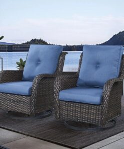 Gymojoy Outdoor Wicker Rocking Lounge Chairs with Swivel Base (Set of 2)