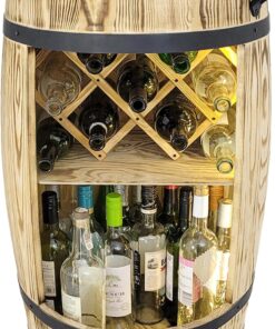weeco Tonneau en Bois Multifonctionnel avec Éclairage LED – Bar à Vin et Casier à Bouteilles – Meuble Rustique pour Rangement de Verres et Alcools 80x50cm