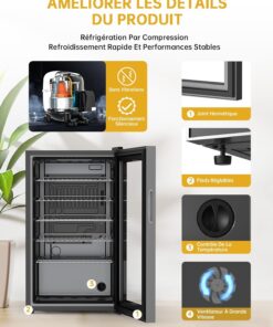 Alternative view of WIE Réfrigérateur à Boissons 70L Mini Réfrigérateur avec Double Porte Vitrée Petit Frigo Silencieux à Bière Intérieur Extérieu 105 Cans pour Maison/Cuisine/Bar/Bureau