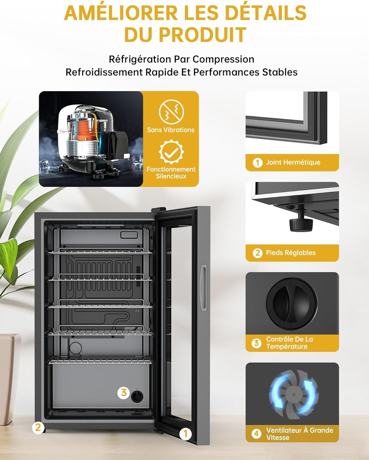 WIE Réfrigérateur à Boissons 70L Mini Réfrigérateur avec Double Porte Vitrée Petit Frigo Silencieux à Bière Intérieur Extérieu 105 Cans pour Maison/Cuisine/Bar/Bureau – Image 2