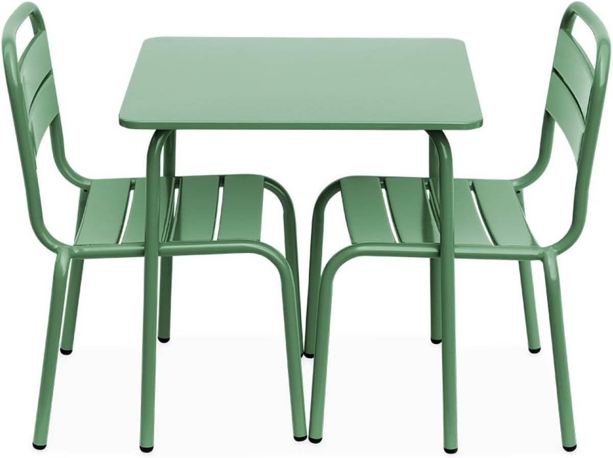 sweeek - Table de Jardin Enfant métal + 2 assises Vert de Gris Anna. 48x48cm – Image 7