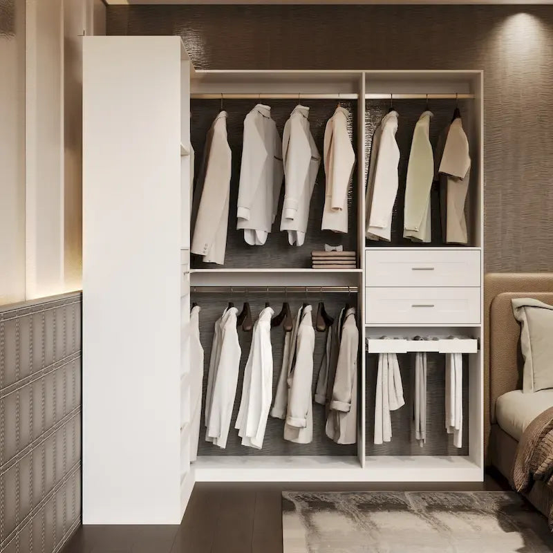 Corner Wardrobe Closet with 2 Hanging Rods, Pants Rack, and Shoe Storage Organizer Armoires – Image 2