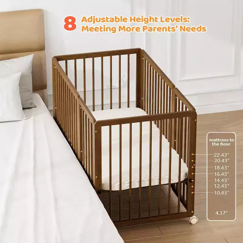 JOYMOR 8 in 1 Convertible Crib, Include 2 Mattress, Converts to Bassinet, Mid Crib, Full Size Crib, Daybed,Toddler Bed and Playard – Image 7