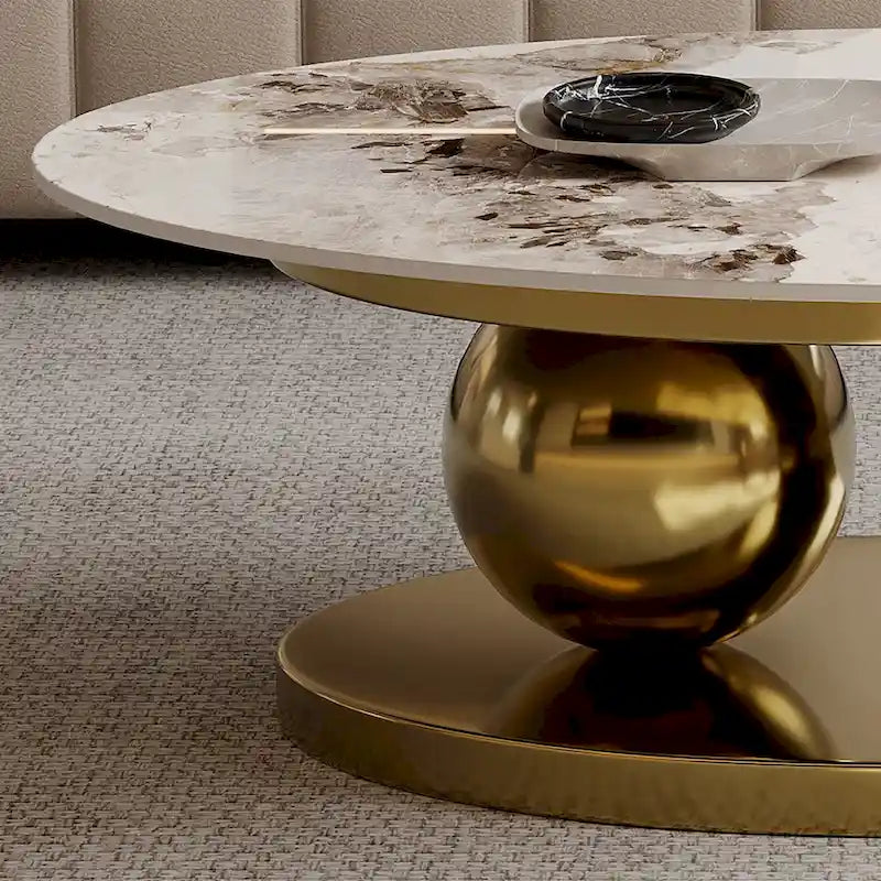 51 Modern Pandora Oval Coffee Table with Glossy Sintered stone top, Luxury Coffee Table, Stainless Steel Legs for Livingroom – Image 31