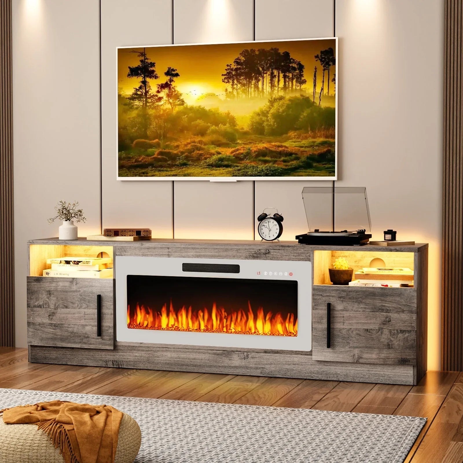 Bossin 70 Fireplace TV Stand with 36 Electric Fireplace, TV Stand for TVs Up to 80, 16 Colors LED Lights/Entertainment Center – Image 10