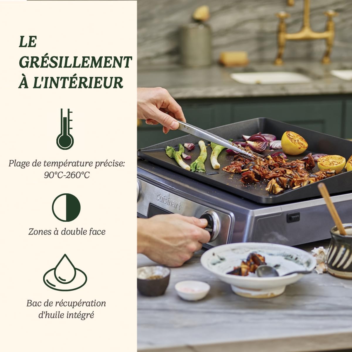 Cuisinart Plancha Entertaining Gril - Grande Plancha Electrique, Plaque de Cuisson Teppanyaki pour la maison - Plaque amovible non adhérente, Deux zones de température allant jusqu'à 260C – Image 2