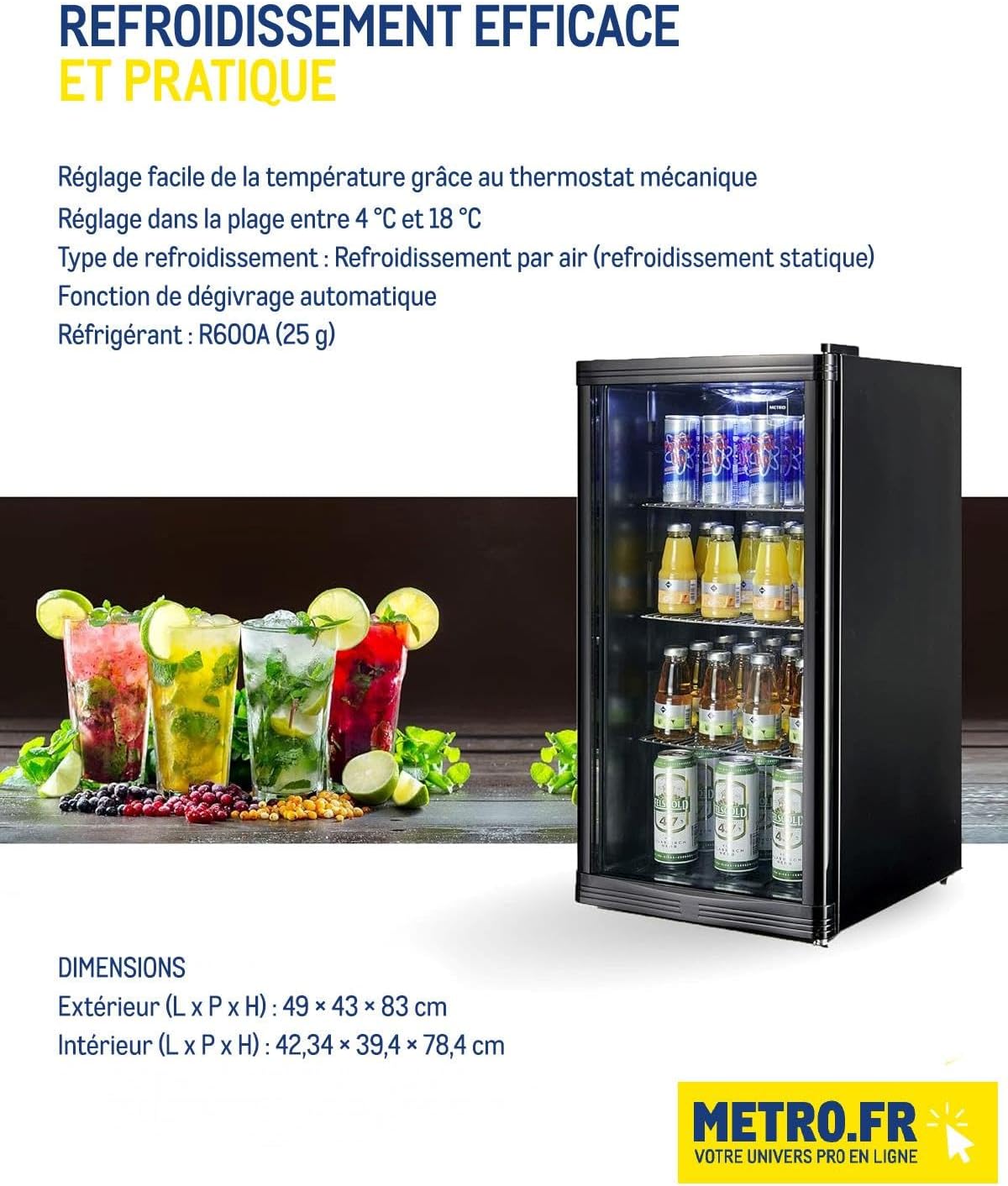 METRO Professional Réfrigérateur à boissons GPC1088, métal/verre, 43 x 49 x 83 cm, 88 L, réfrigération statique, noir – Image 10