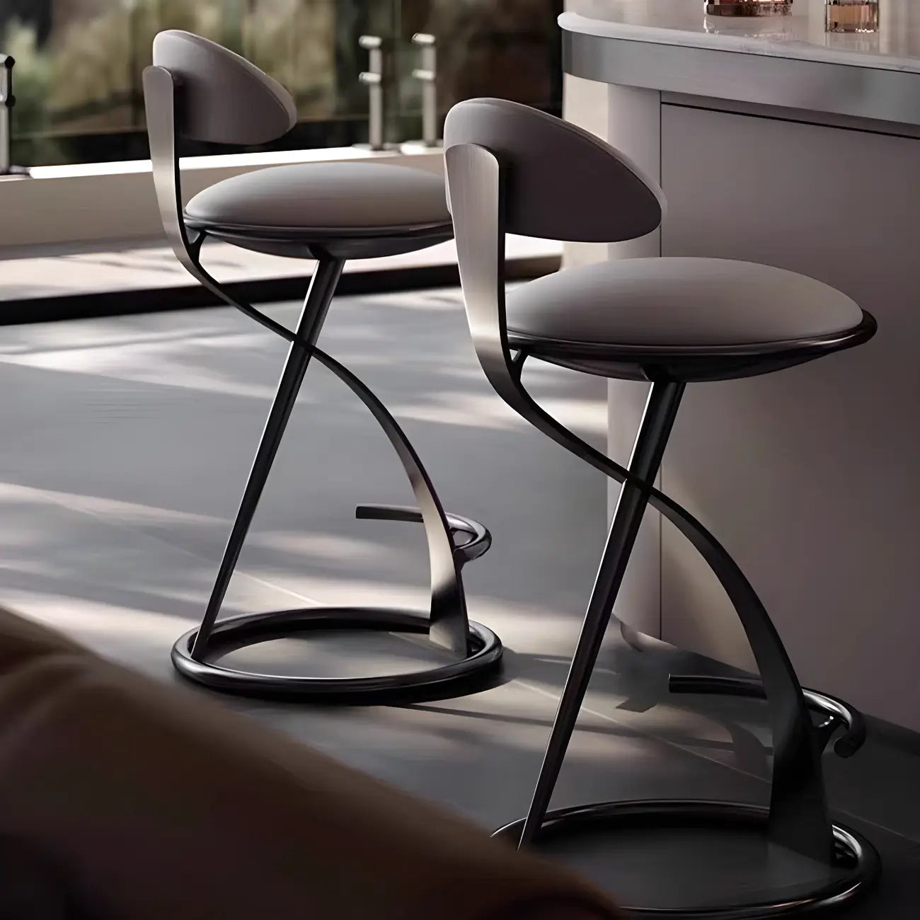 Luxury Gold Metal Frame Sleek Beige Leather Bar Stool – Image 15