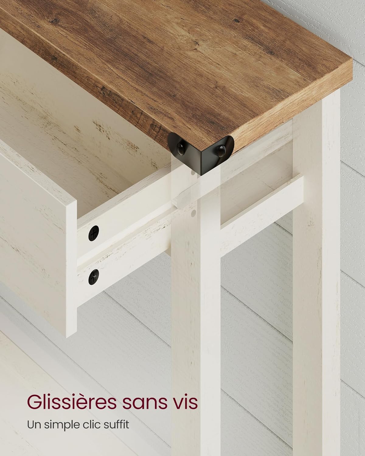 VASAGLE Table Console, Table d'Entrée avec 3 Tiroirs et Étagère de Rangement, pour Entrée, Salon, Style Campagnard, Marron Miel et Blanc Rustique LNT142WJ01 – Image 3