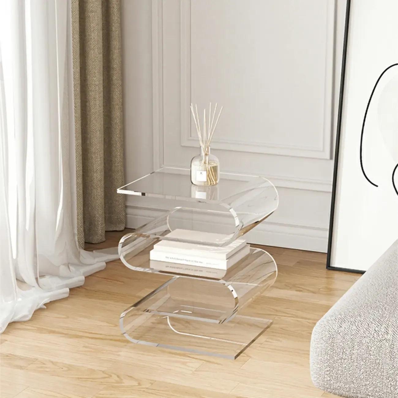 Contemporary Acrylic S-Shaped Side Table with Storage – Image 27
