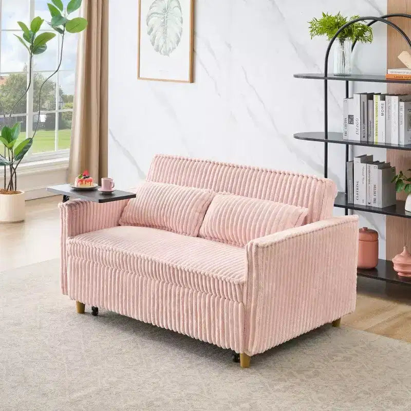 TUYOHW Space-Saving Convertible Sofa,Corduroy Sofa Bed with Movable Tabletop & USB Port,Multi-Functional Loveseat for Living Room – Image 4