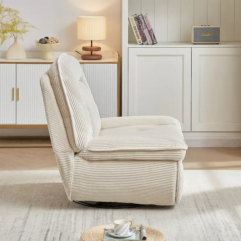 Corduroy Swivel Glider Recliner, Footrest for Living Room – Image 6