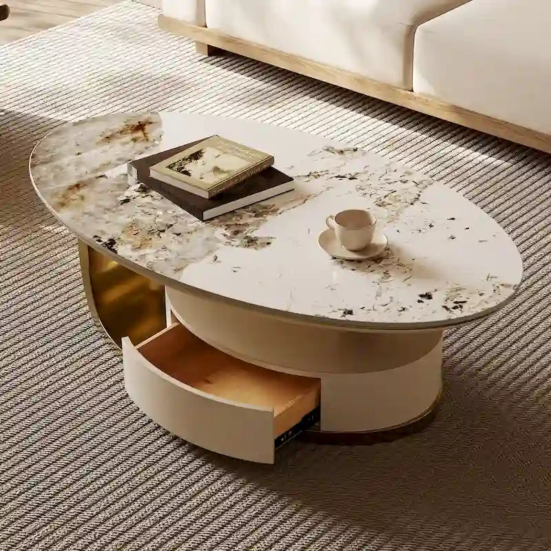 51 Modern Pandora Oval Coffee Table with Glossy Sintered stone top, Luxury Coffee Table, Stainless Steel Legs for Livingroom – Image 20
