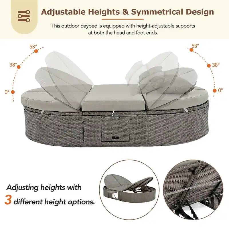 Outdoor Sun Bed Patio 2-Person Daybed with Cushions and Pillows – Image 16