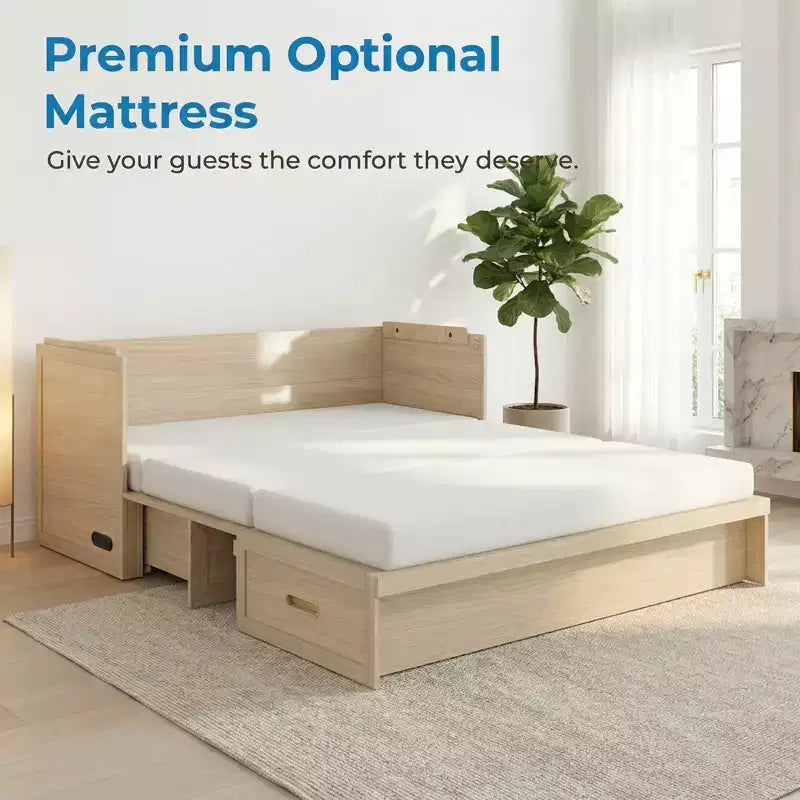 Mjkone Queen Size Convertible Murphy Cabinet Bed with Mattress, USB Charging, Storage Drawers – Image 15