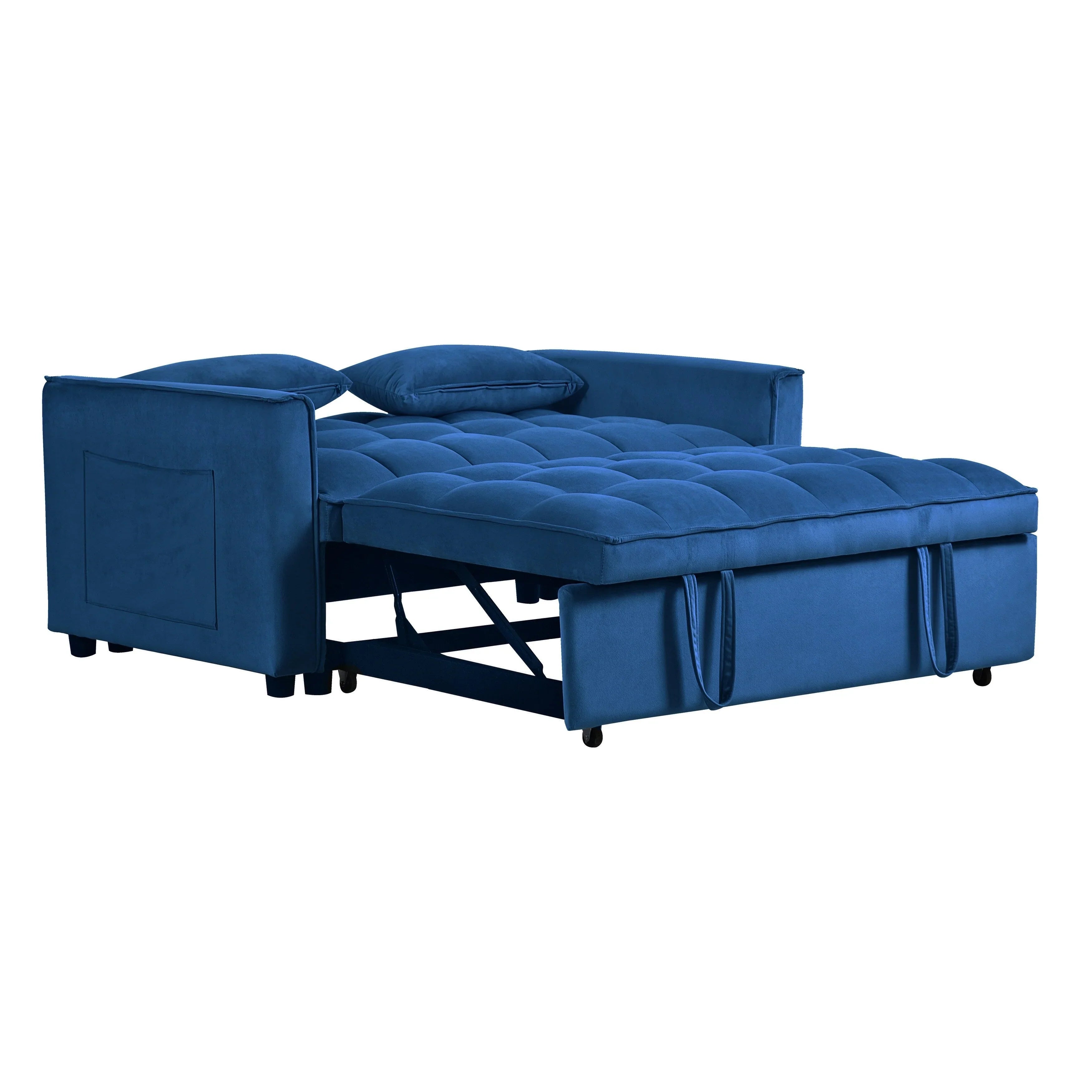 Modern Pull-Out Couch Bed, 3-in-1 Sleeper Sofa with Adjustable Backrest, Velvet Loveseat, Pillows & Side Pockets – Image 18