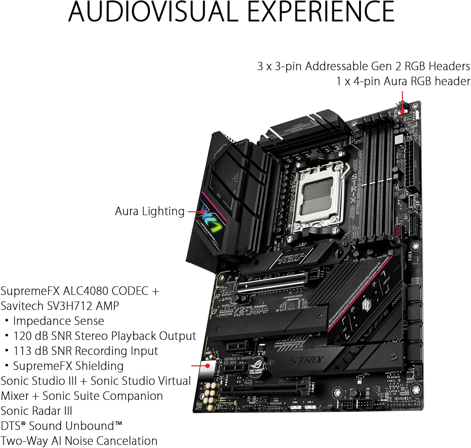 ROG STRIX B650E-F Gaming Wifi - Carte mère AMD Ryzen AM5 ATX (12 plus 2 phases d'alimentation, DDR5, 3 x M.2, PCIe 5.0, WiFi 6E, 2.5G LAN, USB 3.2 Gen 2x2 Type-C port, Aura Sync RGB) – Image 4