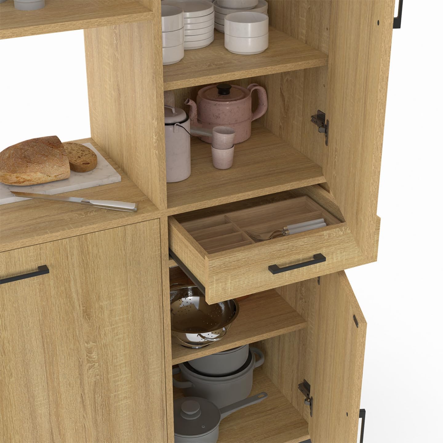 IDMarket - Buffet de Cuisine avec Colonne de Rangement 100 CM Detroit 3 Portes + tiroir Design Industriel – Image 6