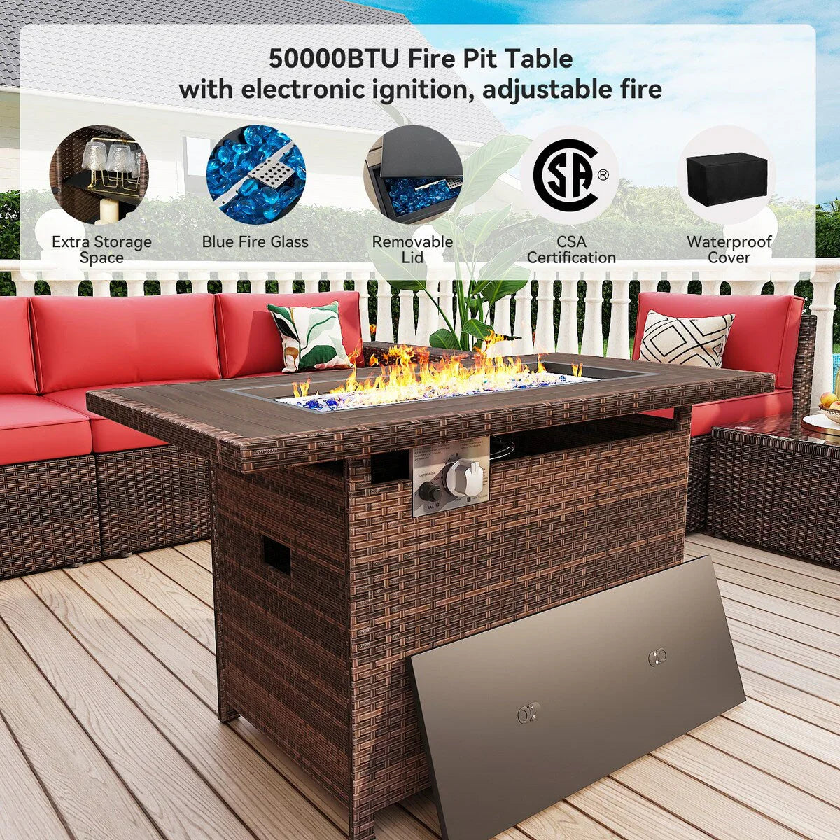 13 Pieces Patio Furniture Set with 44Fire Pit Table – Image 8