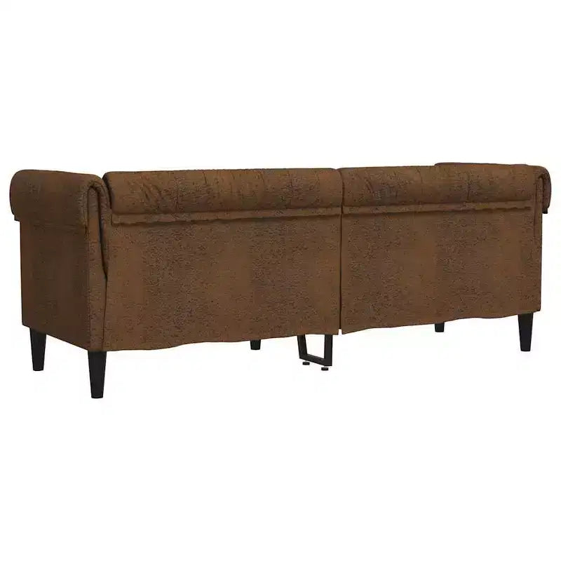 vidaXL 3-Seater Chesterfield Sofa - Brown Fabric Upholstered Living Room Settee - Stylish & Comfortable Furniture – Image 2