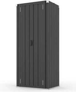 YODOLLA Abri de Jardin Métal, Armoire de Rangement Extérieure à 3 Niveaux, Étagères Réglables & Portes Verrouillables pour Jardin, Garage, Stockage d'Outils, 76 x 55 x 178 CM, Gris foncé
