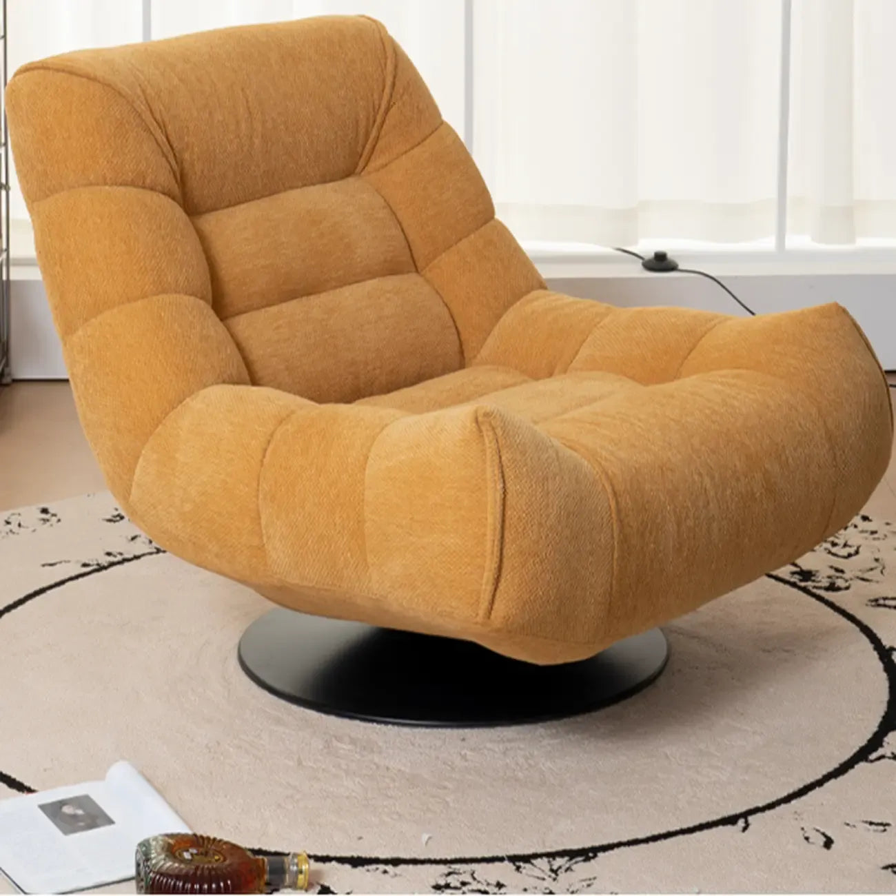 Yellow Trufted Chenille Fabric Swivel Accent Chair – Image 11