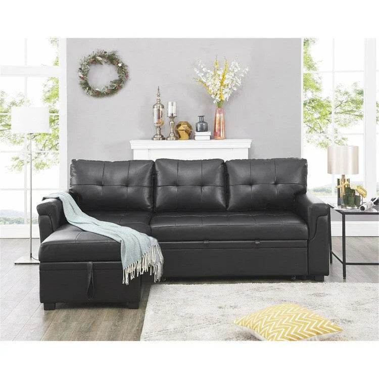Convertible Reversible Sectional Sofa with Pull-Out Sleeper Bed, Hidden Storage Chaise, and Durable Legs – Image 88