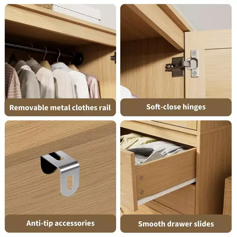 COZONY Armoire Wardrobe with 3 Drawers & 2 Doors, Modern Wooden Closet Cabinet for Bedroom, Heavy Duty White Standing Armoire – Image 21