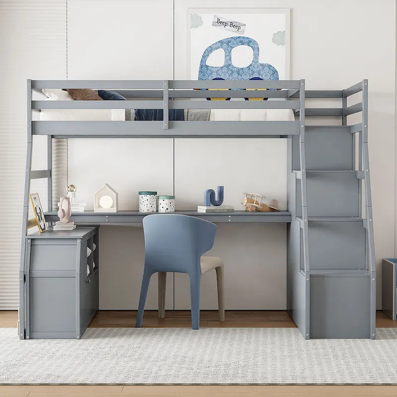 Full Pine Loft Bed with Desk and Storage – Image 38