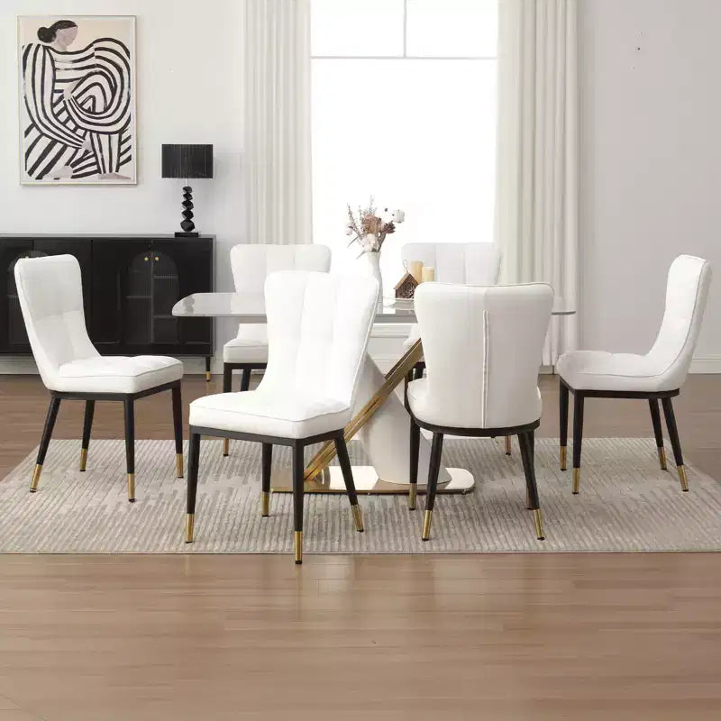 Bekrvio Dining Room Chairs Set of 6, Modern Upholstered Faux Leather Seat with High Back, Metal Legs, Armless Kitchen Chairs for Living Dinning Room – Image 10