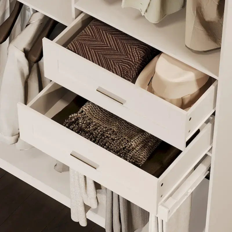 Corner Wardrobe Closet with 2 Hanging Rods, Pants Rack, and Shoe Storage Organizer Armoires – Image 12