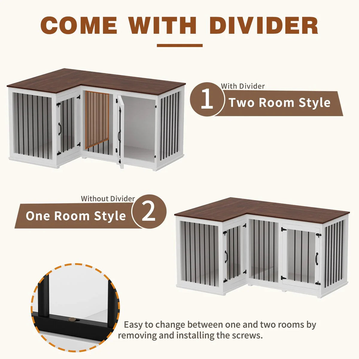 Large Corner Dog Crate Furniture for 2 Dogs, L Shape Dog Crate Cage - 58.7X41.1 – Image 12