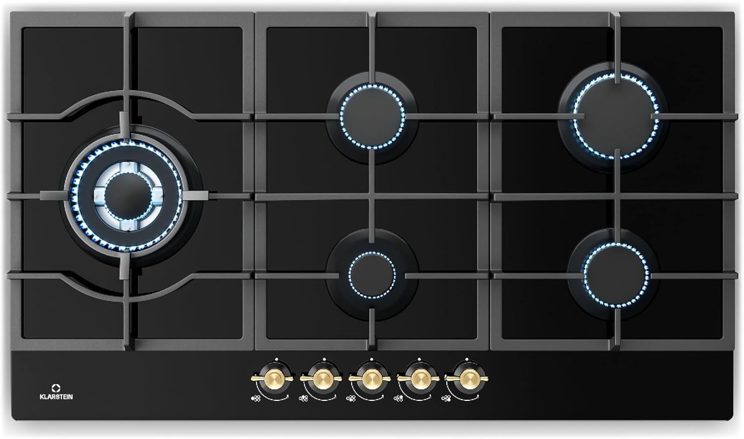 Klarstein Table de Cuisson à Gaz avec 5 Brûleurs – Plaque de Cuisson Encastrable 11100W, Surface en Acier Inoxydable, Compatible GPL