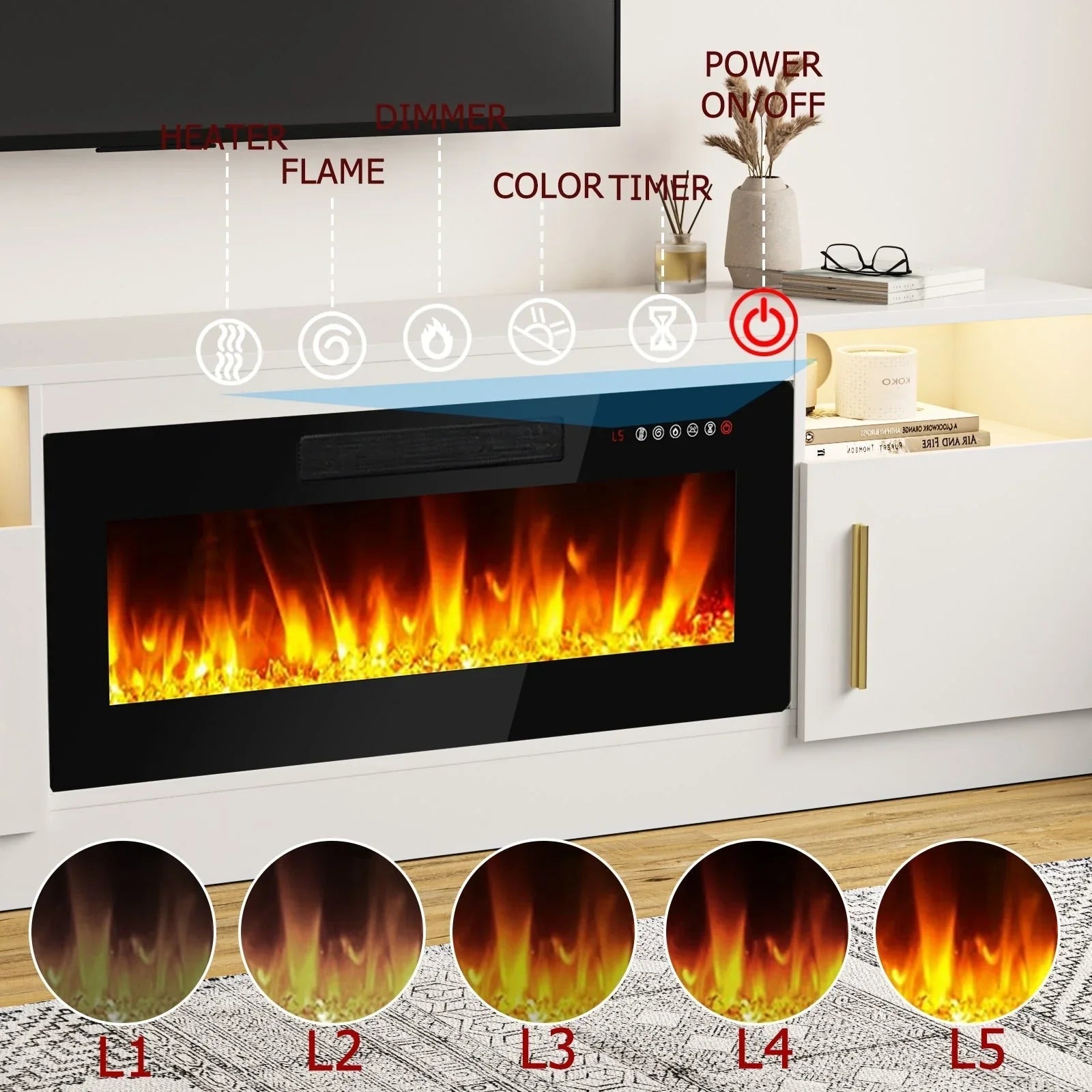 Bossin 70 Fireplace TV Stand with 36 Electric Fireplace, TV Stand for TVs Up to 80, 16 Colors LED Lights/Entertainment Center – Image 18
