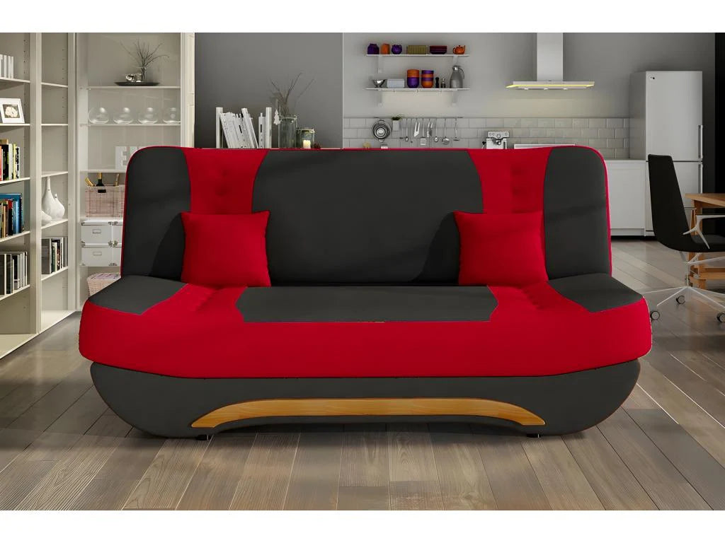 Canapé 3 places convertible et espace de rangement - bicolore anthracite / rouge - en tissu de qualité EWIN