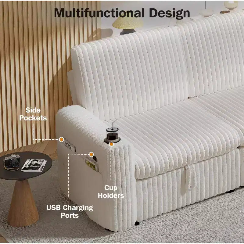 L-Shaped Sectional Sleeper Sofa with Pull-Out Bed, USB Ports & Storage – Image 8