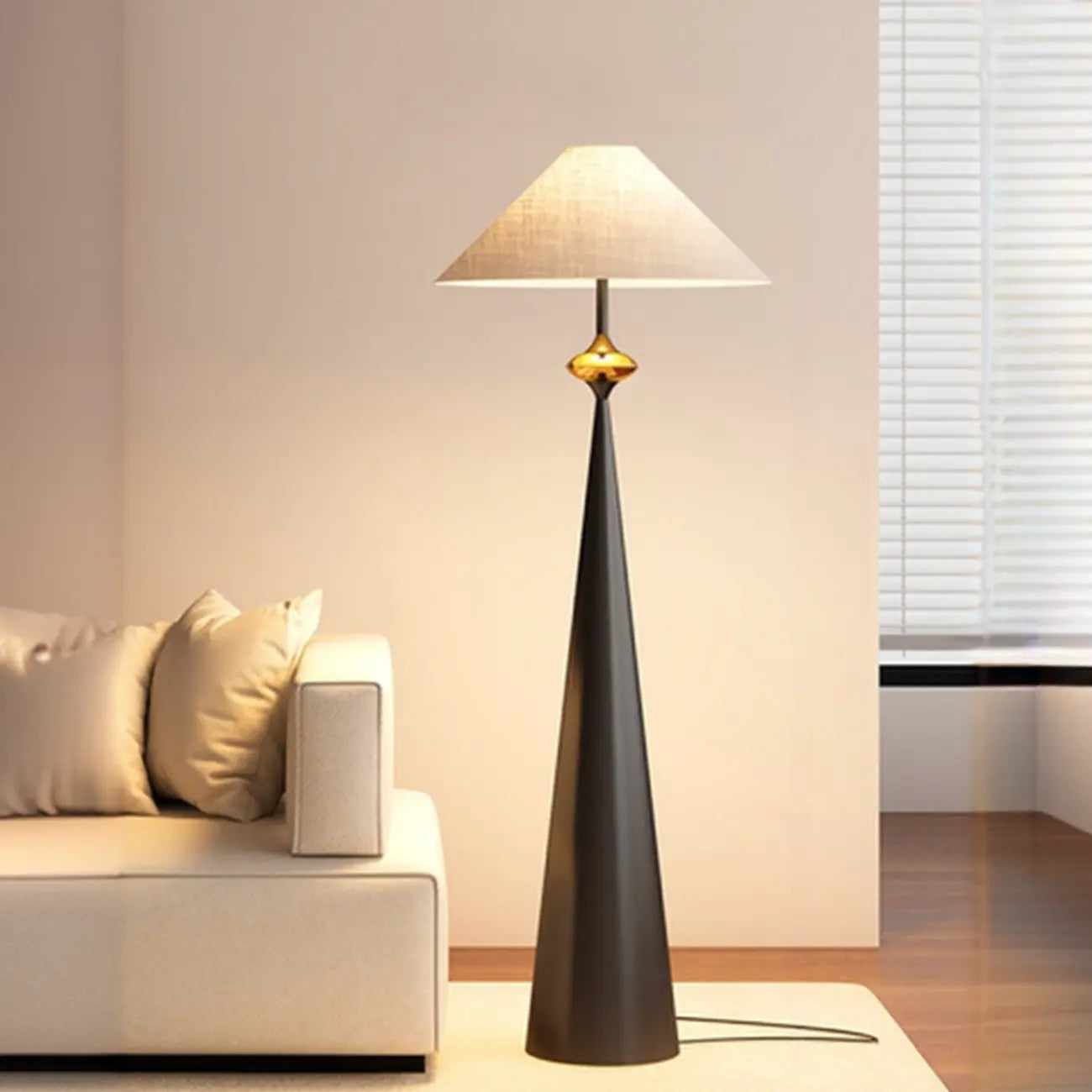 Contemporary Tapered Metal Floor Lamp Fabric Shade – Image 35